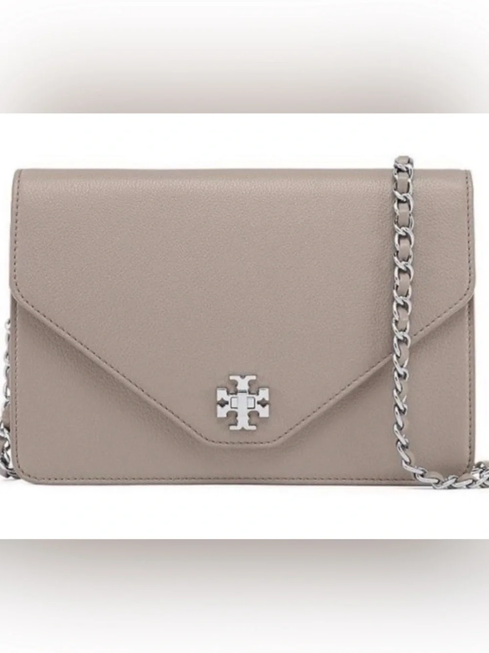 Tory Burch Kira Leather Envelope Convertible Clutch Crossbody Chain Champagne